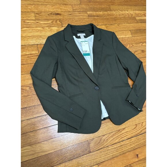H&M Womens Blazer Jacket Size Medium Green Stretch Rayon 1 Button Career NWT $35 - Picture 3 of 7